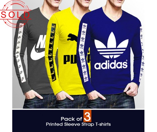 Pack of 3 Printed Sleeve Strap T-shirts